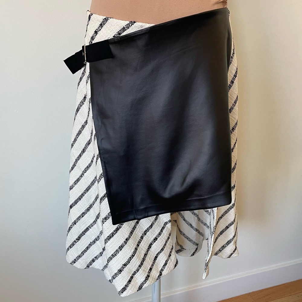 Mirimalist Wrap Striped Cotton Faux Leather Asymmetrical A-Line Skirt NWT Size L - Picture 3 of 10